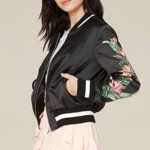 BEBE, silky flower embroidered bomber jacket, XS